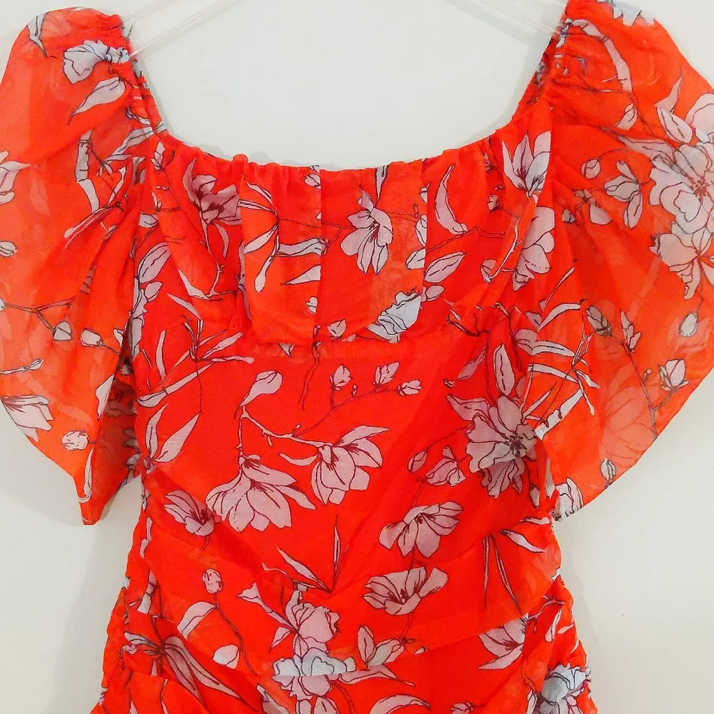 Charlie Holiday Red & Grey Ruched Floral Dress - Picture 3 of 8